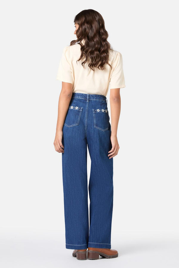 Princess Highway - Meg Daisy Embroidered Jean - blue-denim