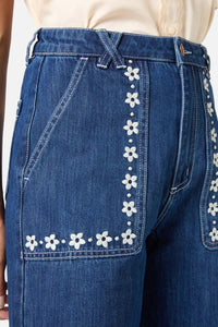 Princess Highway - Meg Daisy Embroidered Jean - blue-denim