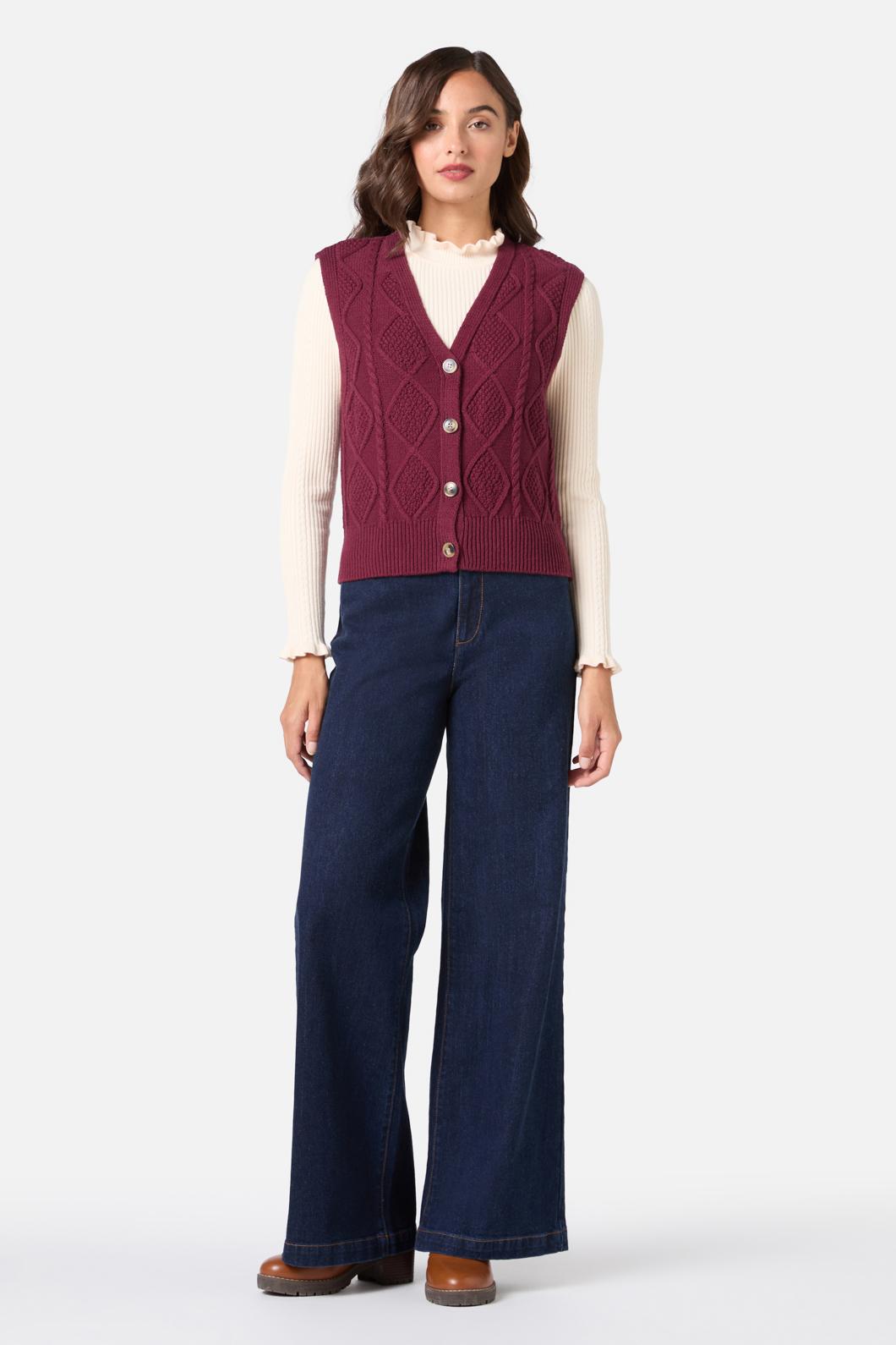 Princess Highway - Milena Cable Knit Vest - wine