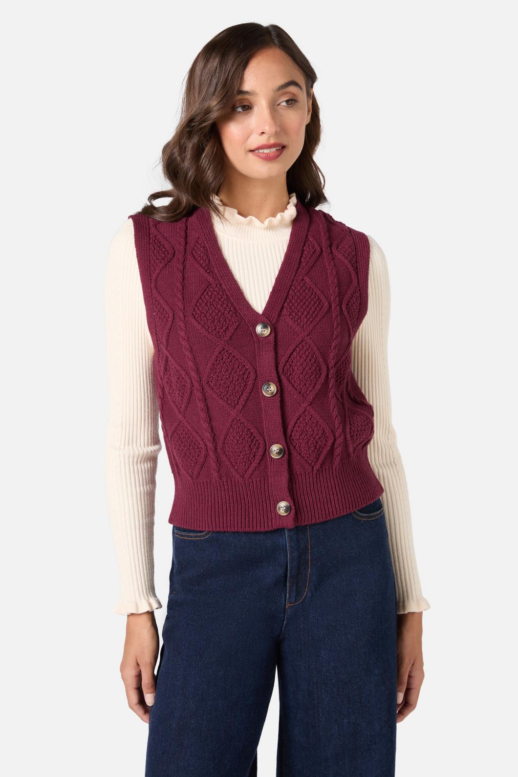 Princess Highway - Milena Cable Knit Vest - wine