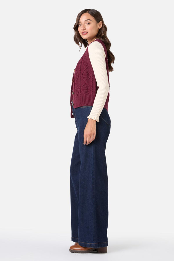 Princess Highway - Milena Cable Knit Vest - wine