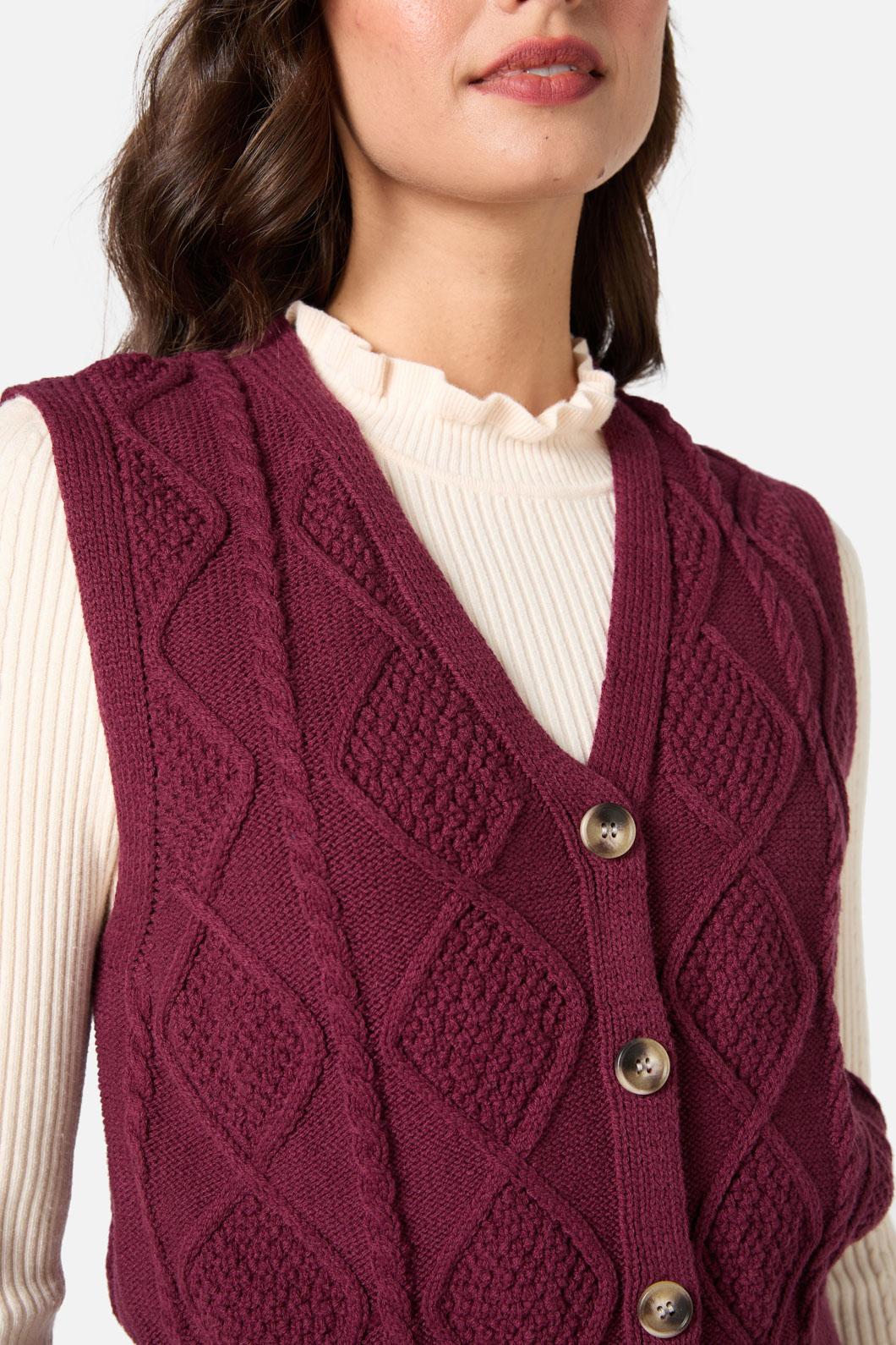 Princess Highway - Milena Cable Knit Vest - wine