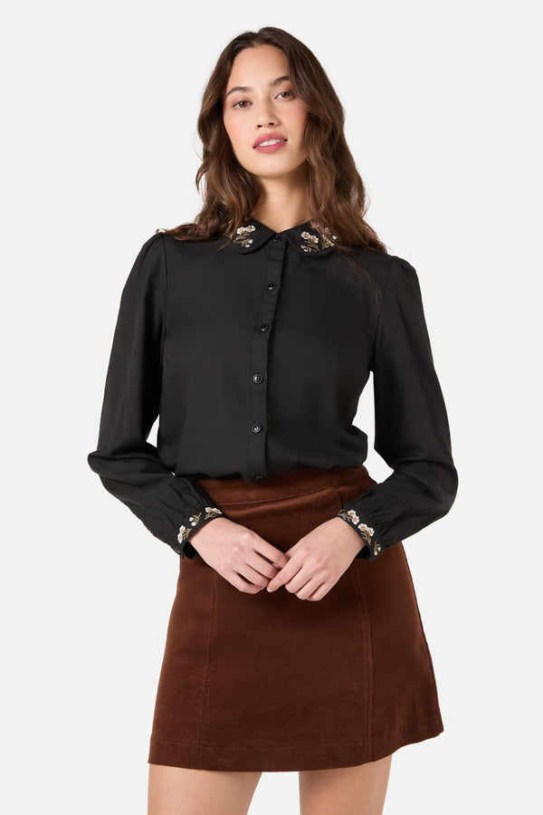 Princess Highway - Flora Bee Embroidered Blouse - black