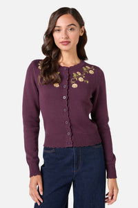 Princess Highway - Esmerelda Embroidered Cardigan - plum