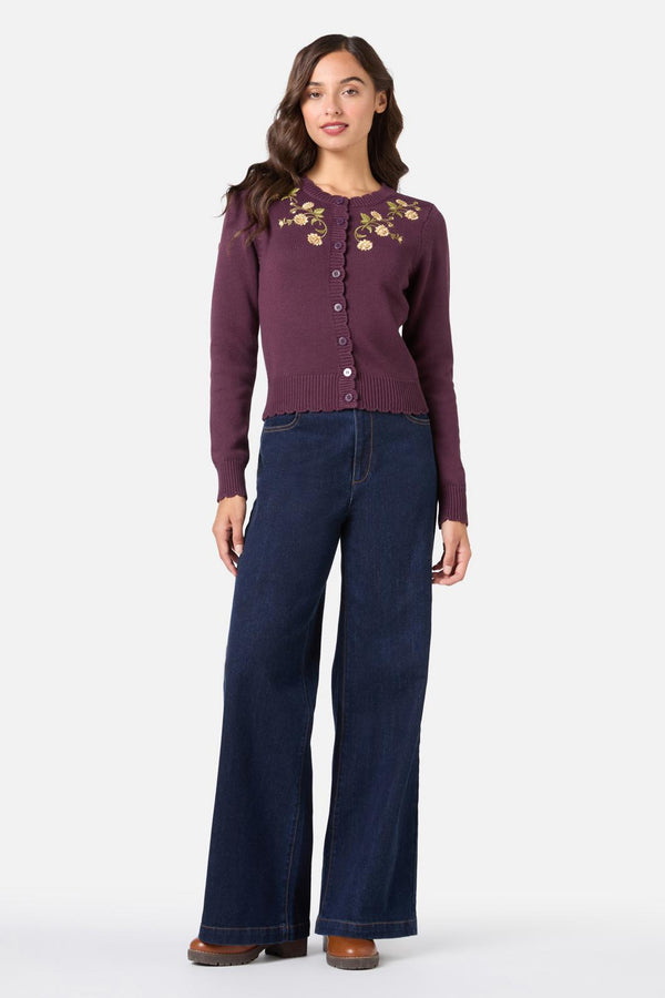 Princess Highway - Esmerelda Embroidered Cardigan - plum