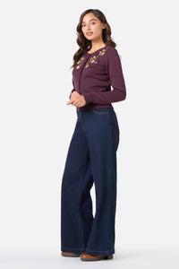 Princess Highway - Esmerelda Embroidered Cardigan - plum