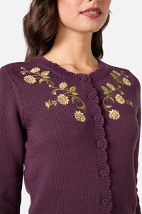Princess Highway - Esmerelda Embroidered Cardigan - plum