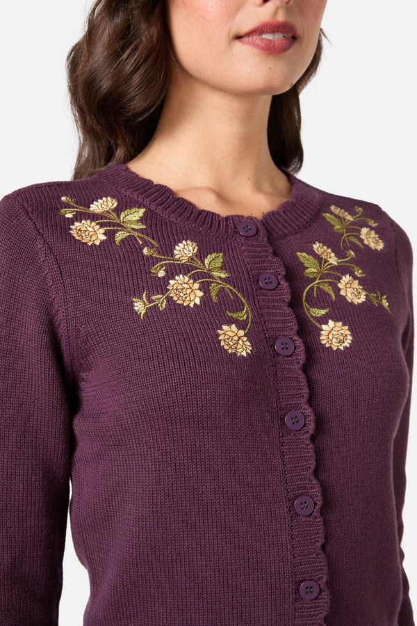 Princess Highway - Esmerelda Embroidered Cardigan - plum