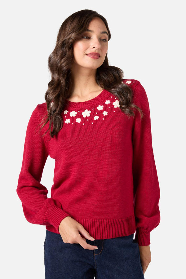 Princess Highway - Meg Daisy Embroidered Jumper - red