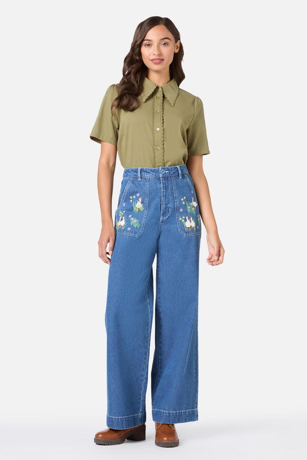 Princess Highway - Elouise Short Sleeve Blouse - olive