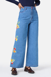 Princess Highway - Fruit Embroidered Denim Jean - blue-denim