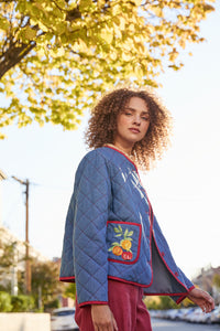 Princess Highway - Fruit Emb Quilted Jacket - blue-denim
