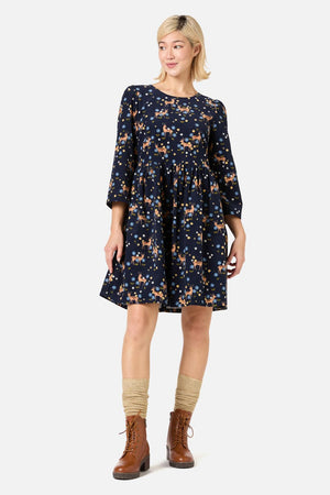 Princess Highway - Meadow Deer Cord Sleeved Dress - navy