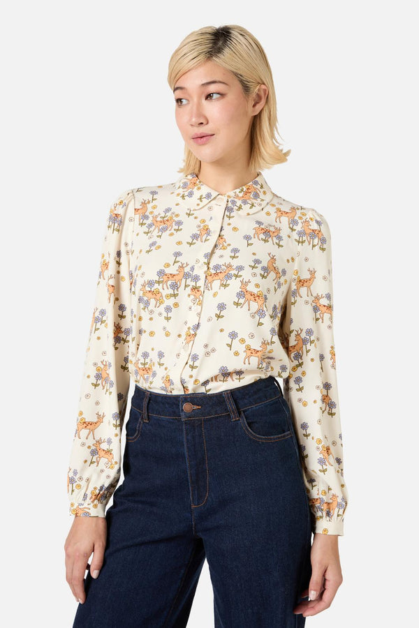 Princess Highway - Meadow Deer Long Sleeve Blouse - cream