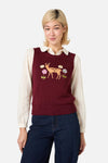 Princess Highway - Deer Embroidered Knit Vest - burgundy