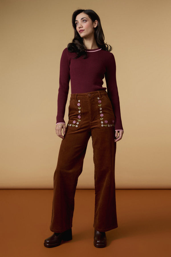 Princess Highway - Meadow Embroidered Cord Jean - toffee