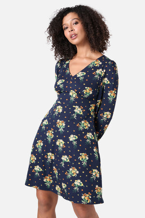 Princess Highway - Lucia Floral Sleeved Dress - navy