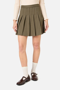 Princess Highway - Abby Pinstripe Pleat Skirt - olive