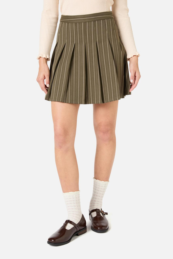 Princess Highway - Abby Pinstripe Pleat Skirt - olive