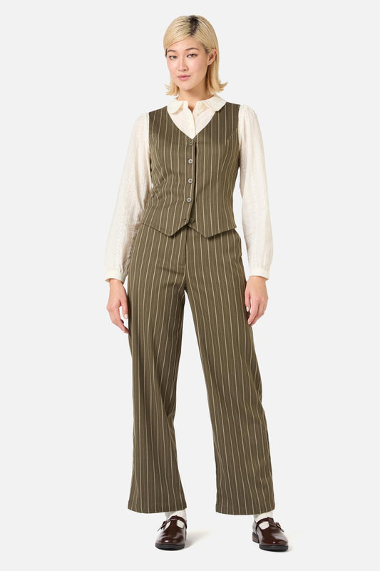 Princess Highway - Abby Pinstripe V-Neck Vest - olive