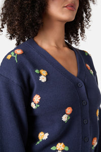 Princess Highway - Blossom Embroidered Cardigan - navy