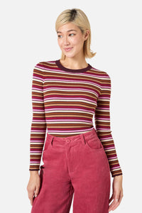 Princess Highway - Darcy Stripe Rib Knit Top - pink-tan