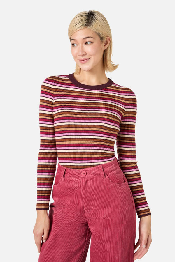 Princess Highway - Darcy Stripe Rib Knit Top - pink-tan
