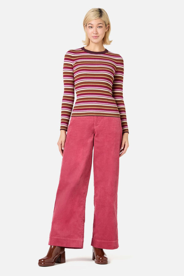 Princess Highway - Darcy Stripe Rib Knit Top - pink-tan