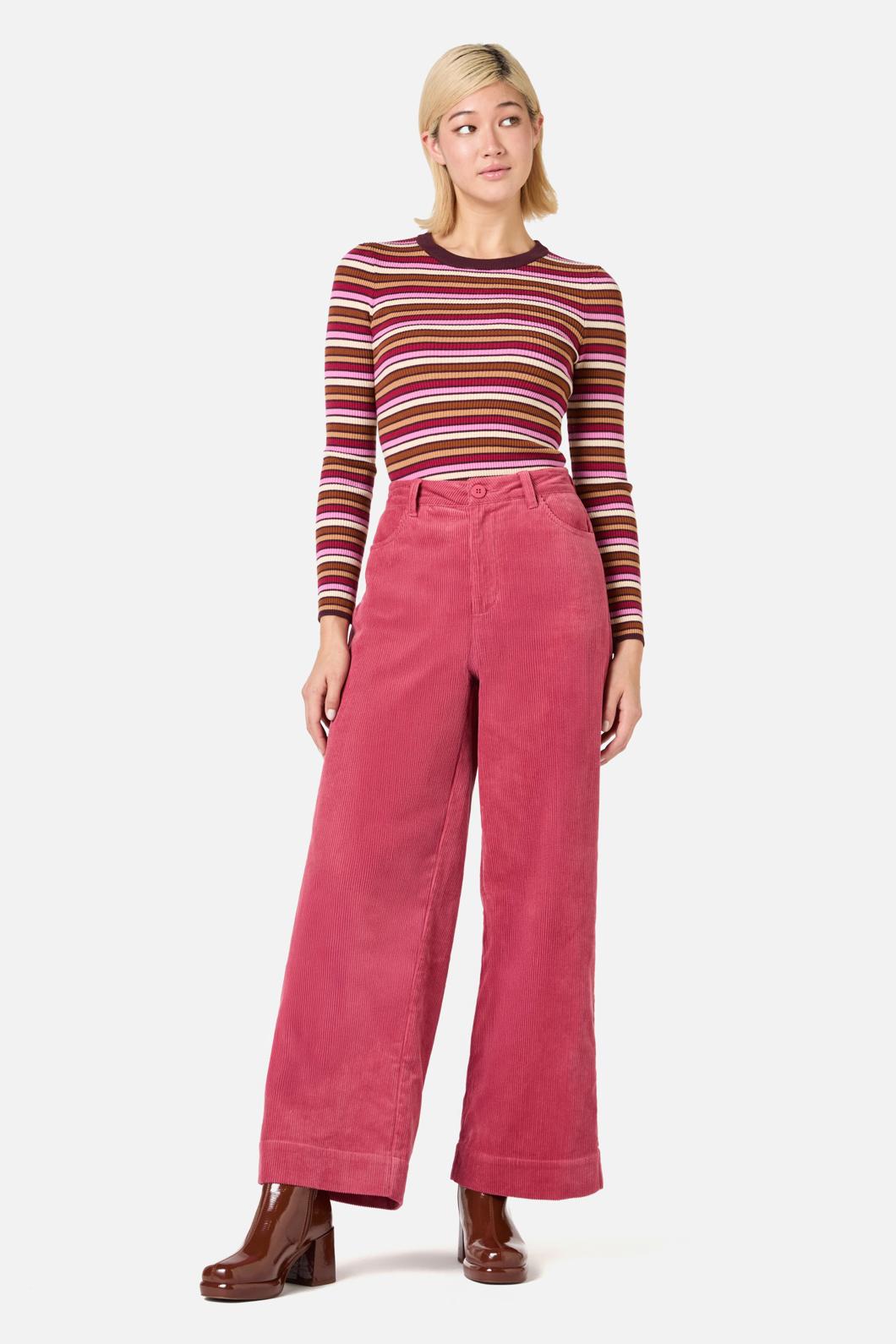 Princess Highway - Darcy Stripe Rib Knit Top - pink-tan