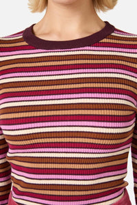 Princess Highway - Darcy Stripe Rib Knit Top - pink-tan
