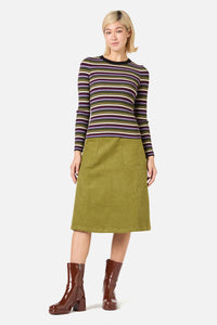 Princess Highway - Darcy Stripe Rib Knit Top - olive-purple