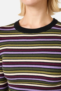 Princess Highway - Darcy Stripe Rib Knit Top - olive-purple