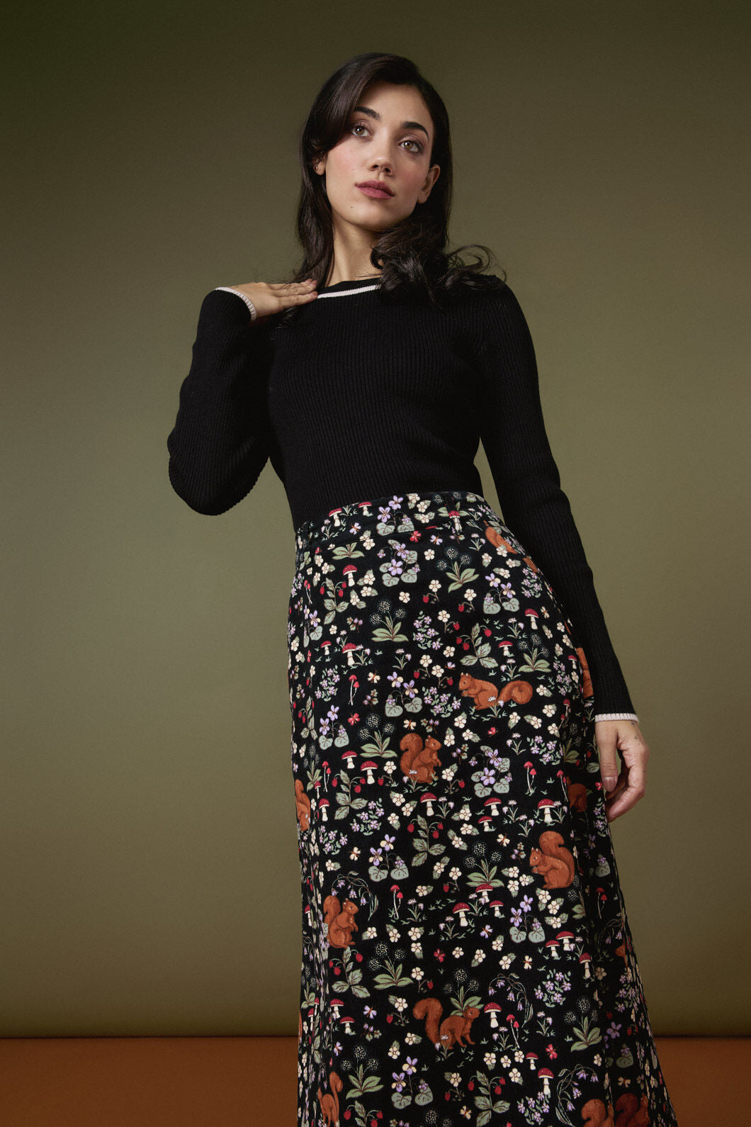 Princess Highway - Squirrel Away Cord Midi Skirt - black