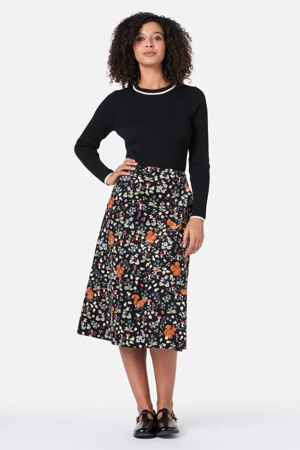 Princess Highway - Squirrel Away Cord Midi Skirt - black