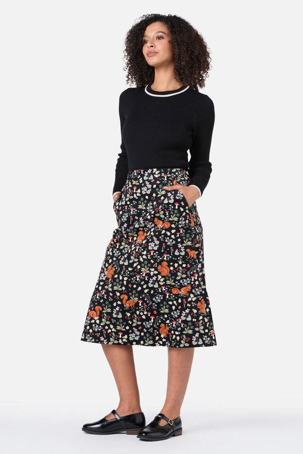 Princess Highway - Squirrel Away Cord Midi Skirt - black