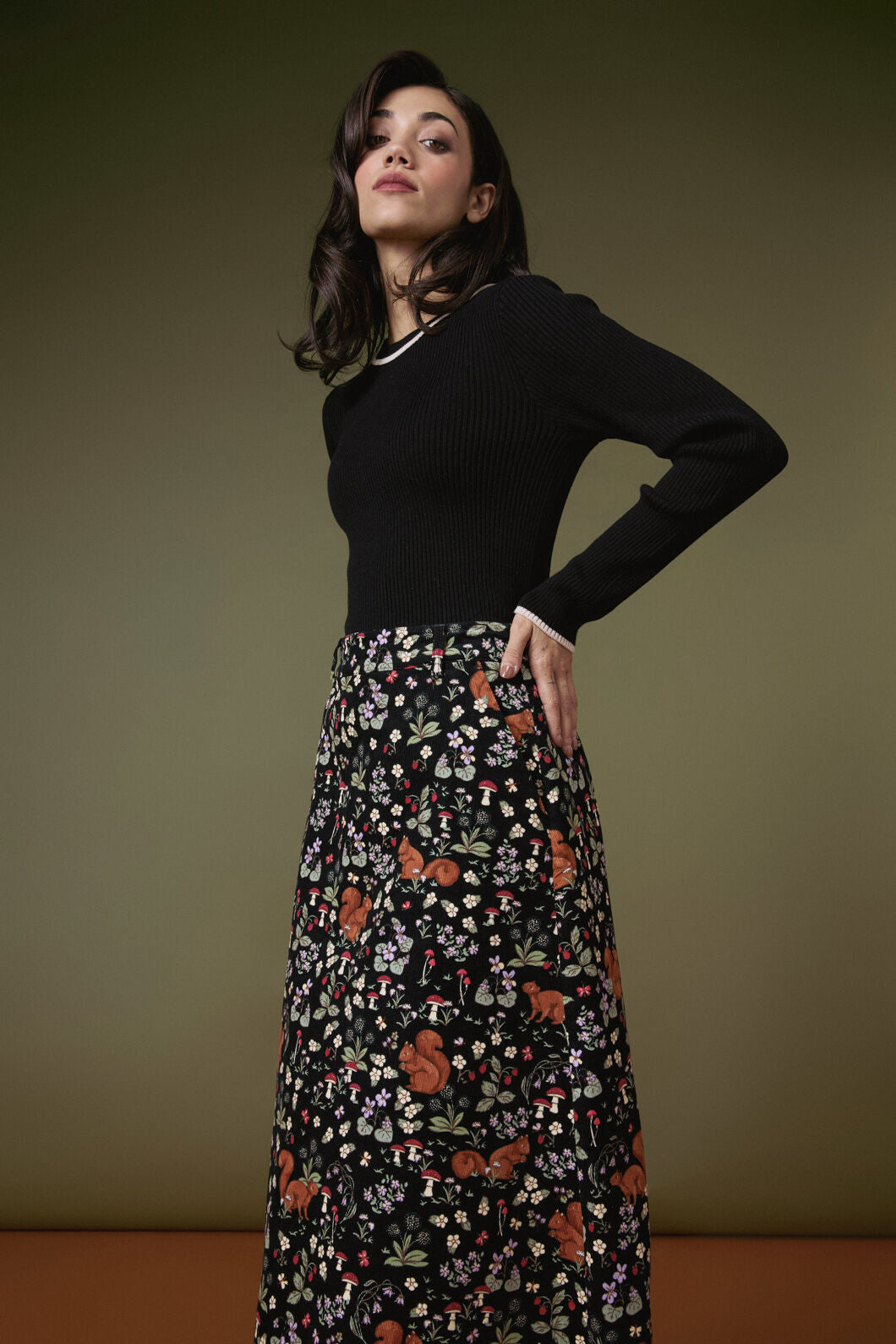 Princess Highway - Squirrel Away Cord Midi Skirt - black