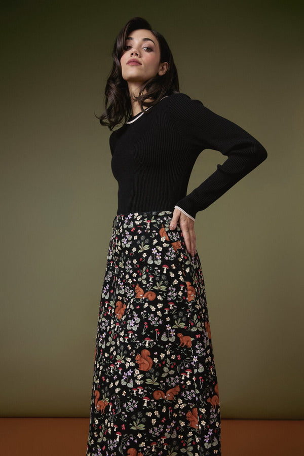 Princess Highway - Squirrel Away Cord Midi Skirt - black