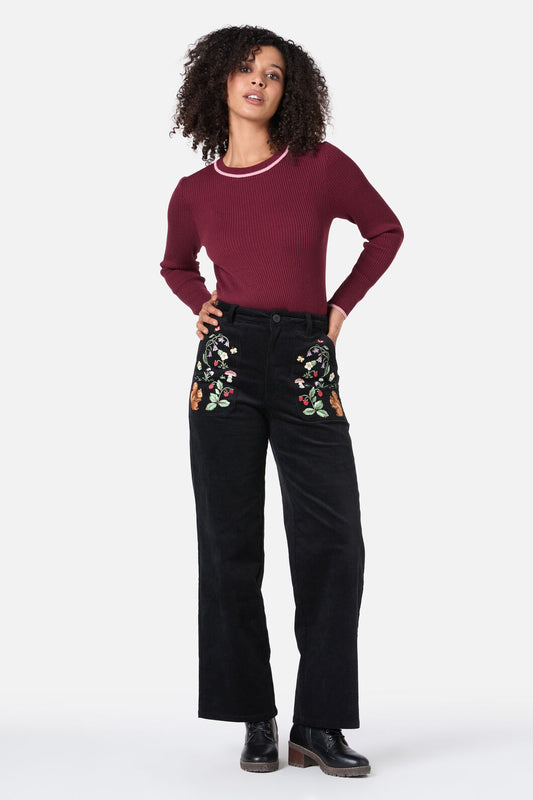 Princess Highway - Forest Embroidered Cord Jean - black