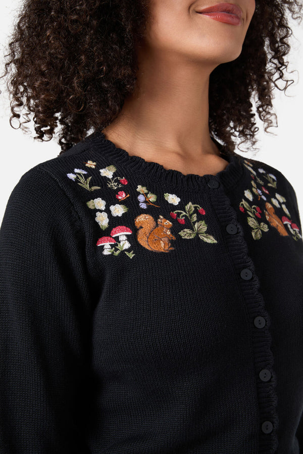Princess Highway - Squirrel Embroidered Cardigan - black