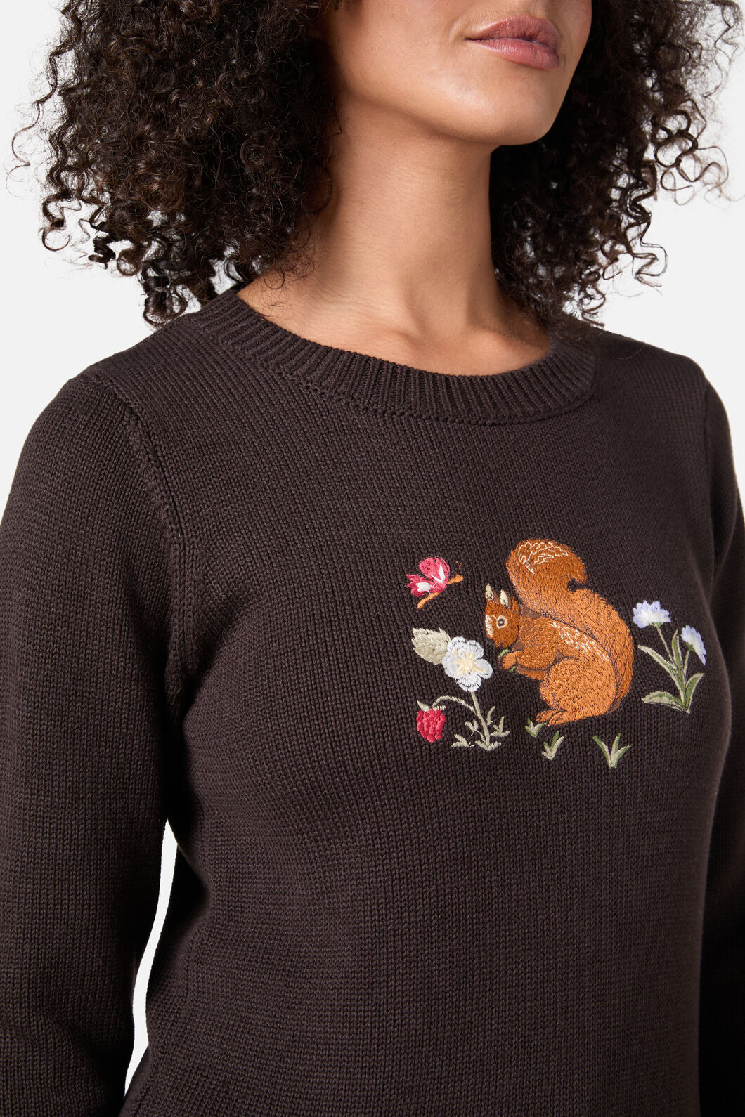 Princess Highway - Squirrel Embroidered Jumper - chocolate