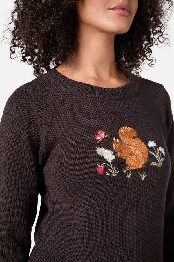 Princess Highway - Squirrel Embroidered Jumper - chocolate