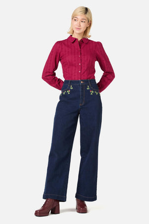 Princess Highway - Rose Bud Embroidered Jean - blue-denim