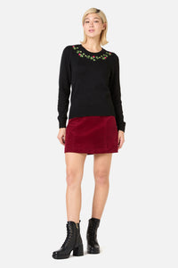 Princess Highway - Rose Bud Embroidered Jumper - black