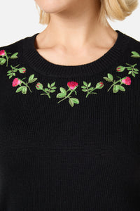 Princess Highway - Rose Bud Embroidered Jumper - black