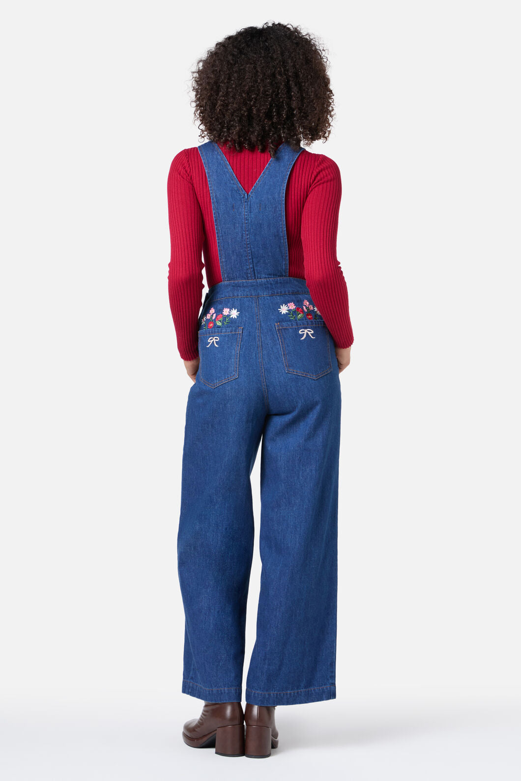 Princess Highway - Flower Bow Embroidered Overall - blue-denim