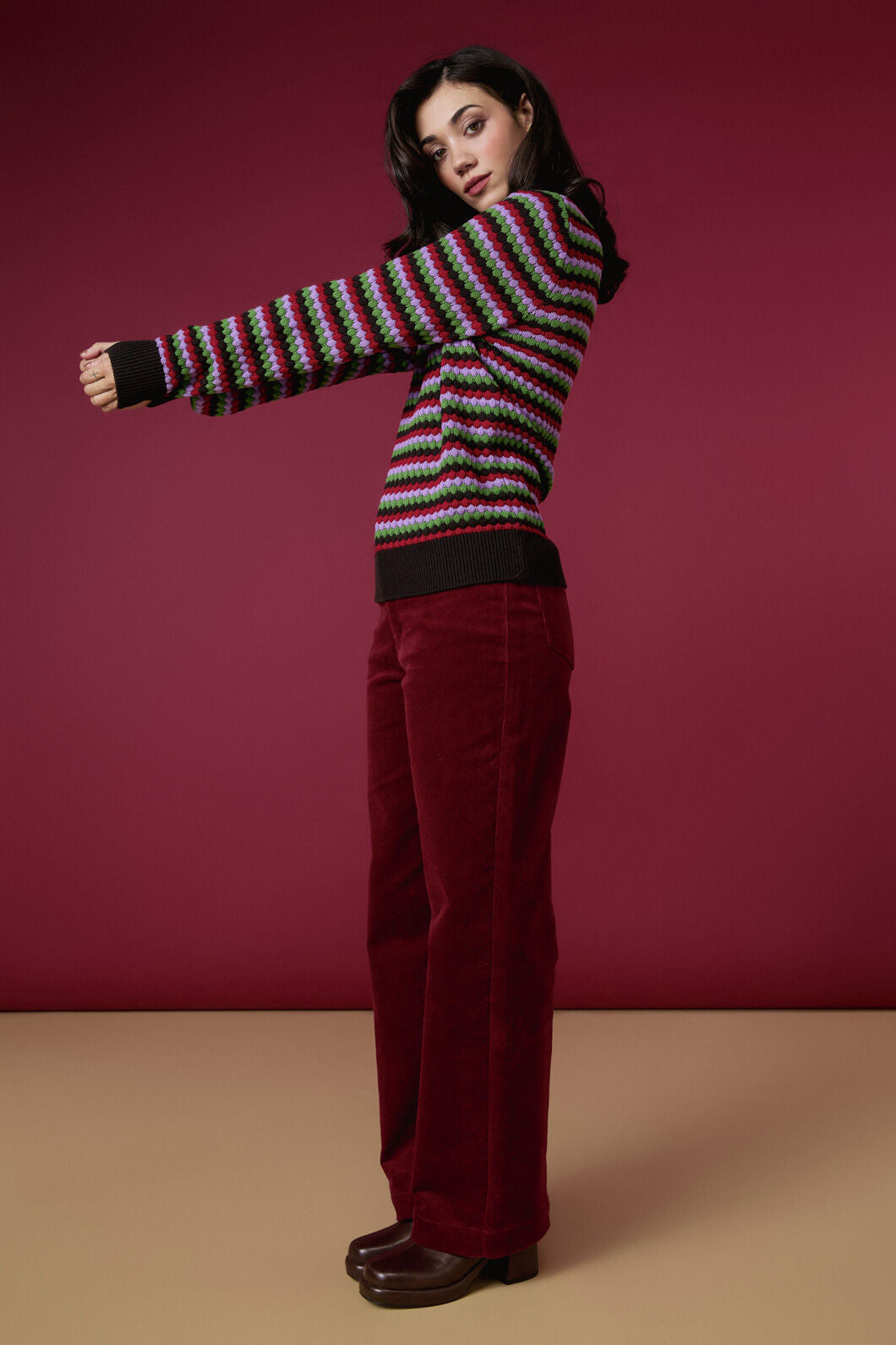Princess Highway - Nico Stripe Knit Jumper - chocolate-multi