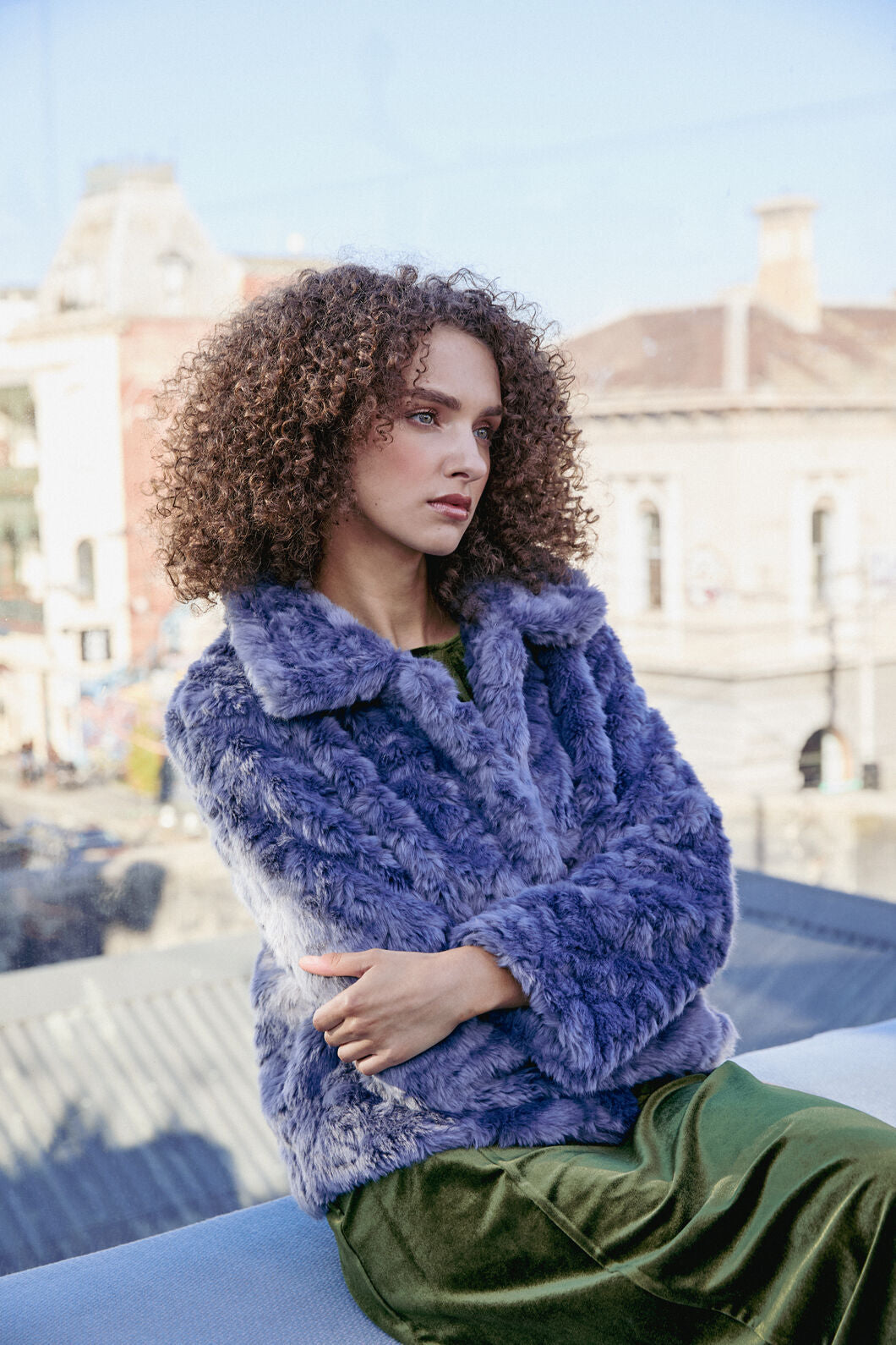 Princess Highway - Penelope Faux Fur Jacket - blue-grey