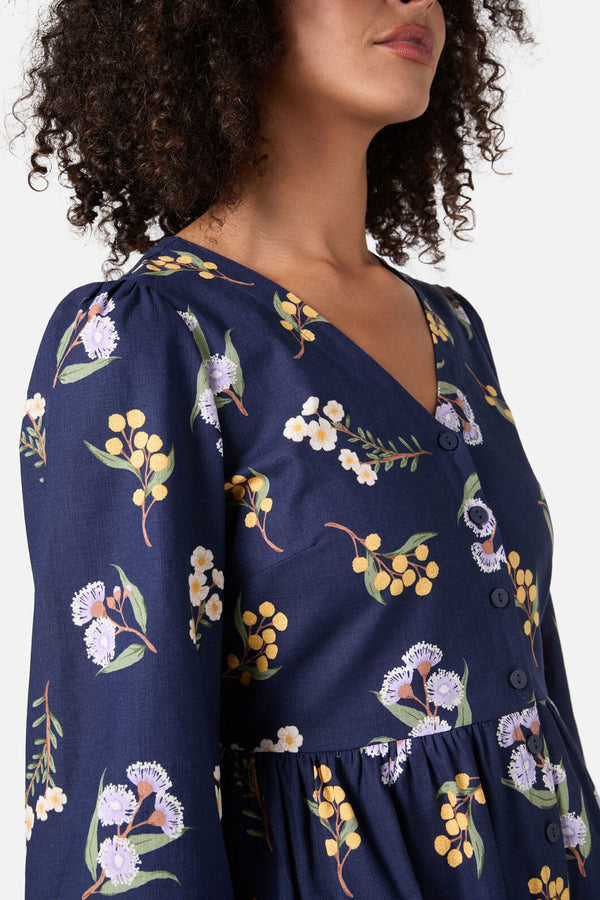 Princess Highway - Elsie Native LS Smock Dress - navy