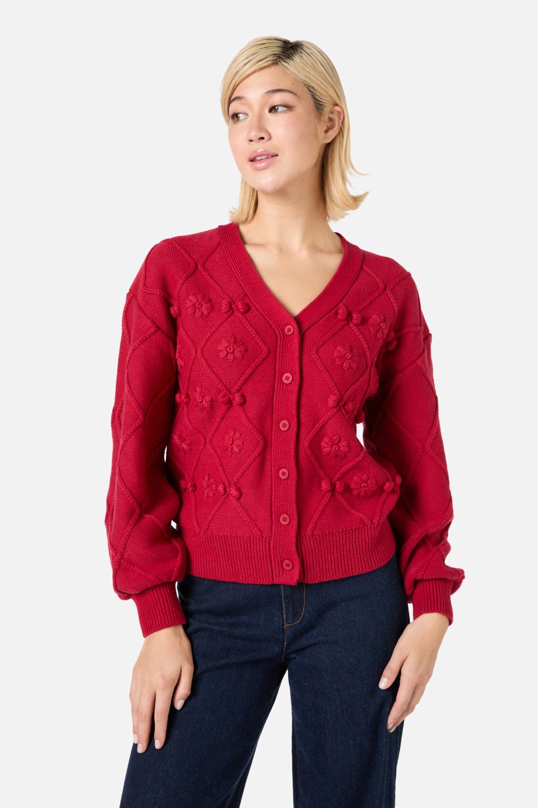Princess Highway - Bloom Embroidered Cardigan - red