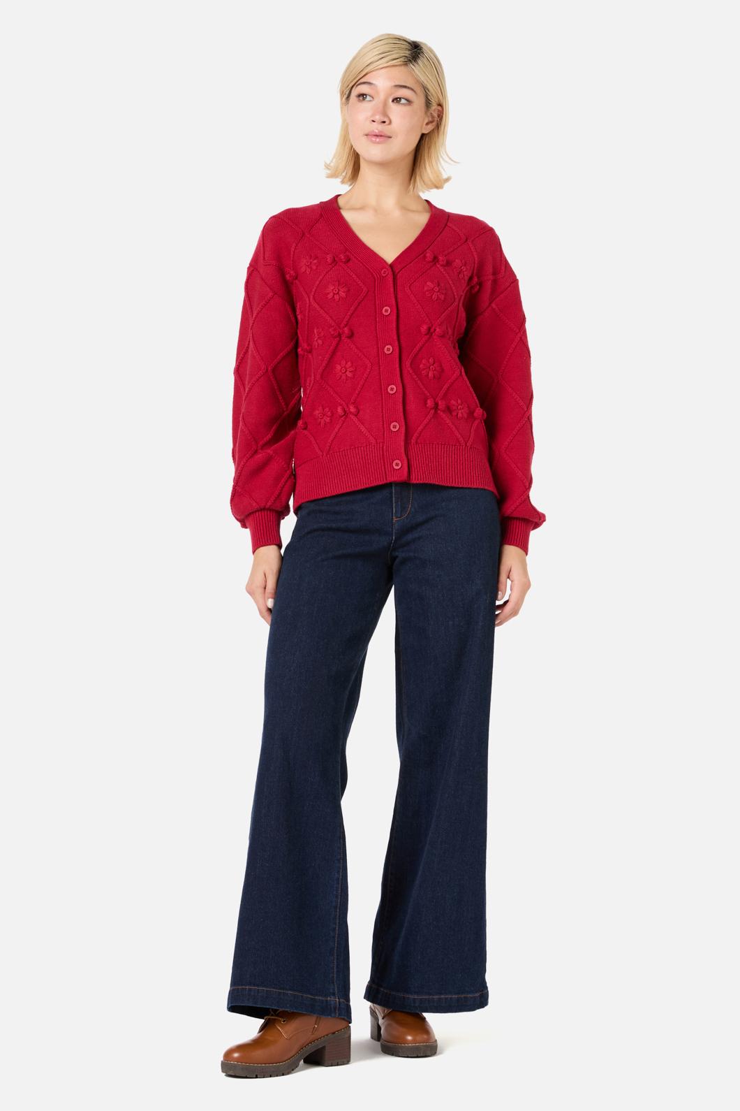 Princess Highway - Bloom Embroidered Cardigan - red